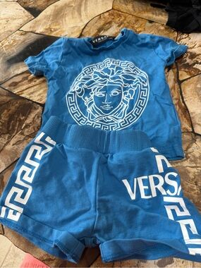 Versace Blue Kids Two-Piece Medusa Tee and Shorts Set
